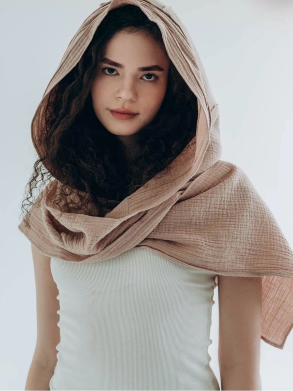 Lightweight Beige Cotton Scarf - Women's Accessories